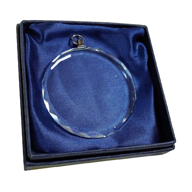 FACETED GLASS MEDAL IN BOX 70MM