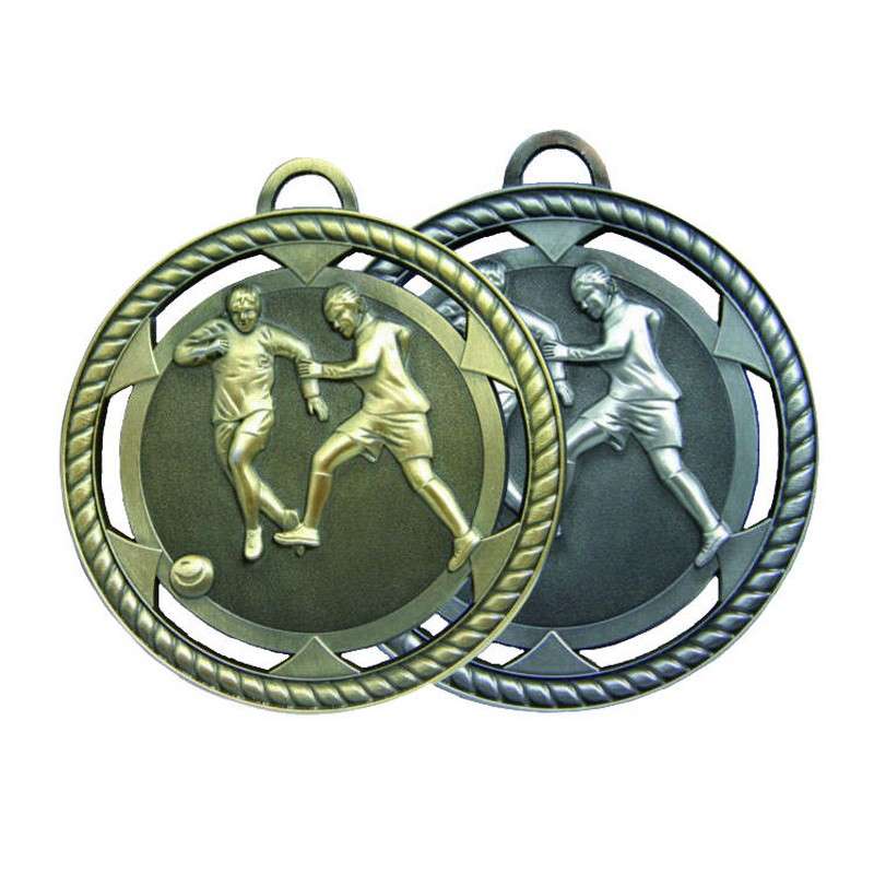 MALE FOOTBALL MEDAL 60MM ANTIQUE