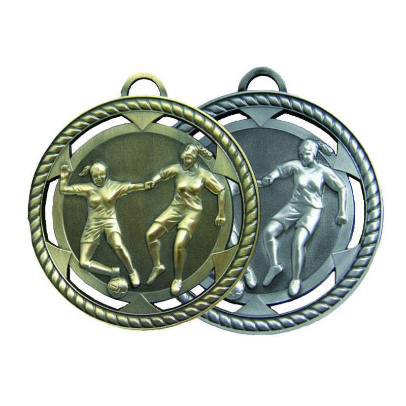 FEMALE FOOTBALL MEDAL 60MM ANTIQUE