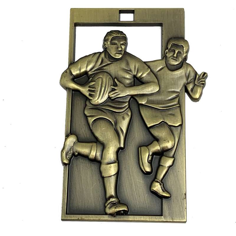 RECTANGLE RUGBY MEDAL 65MM