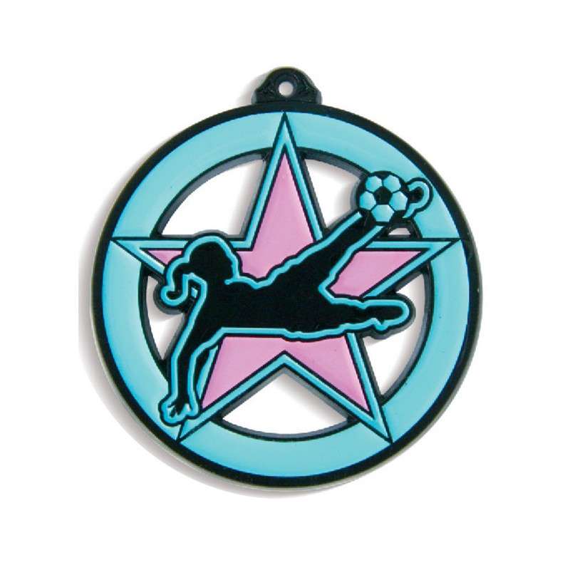 GLOW IN THE DARK FEMALE FOOTBALL MEDAL 55MM