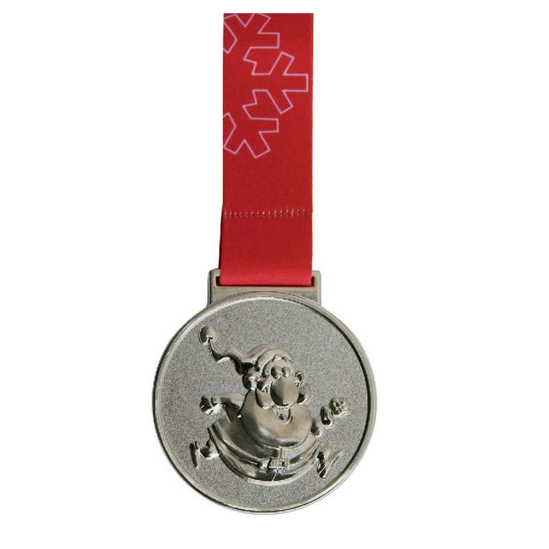 SANTA MEDAL WITH RIBBON 60MM SILVER