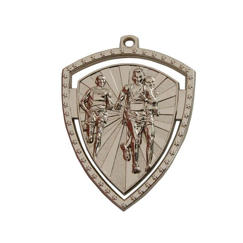 SHIELD RUNNING MEDAL 60MM SILVER