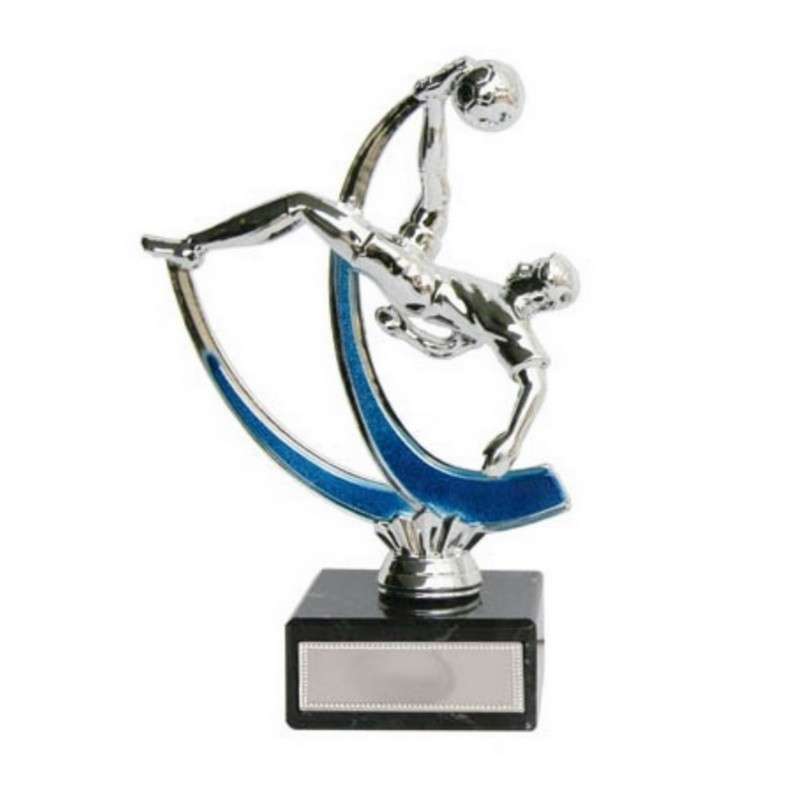 SILVER / BLUE OVERHEAD KICK FOOTBALL TROPHY