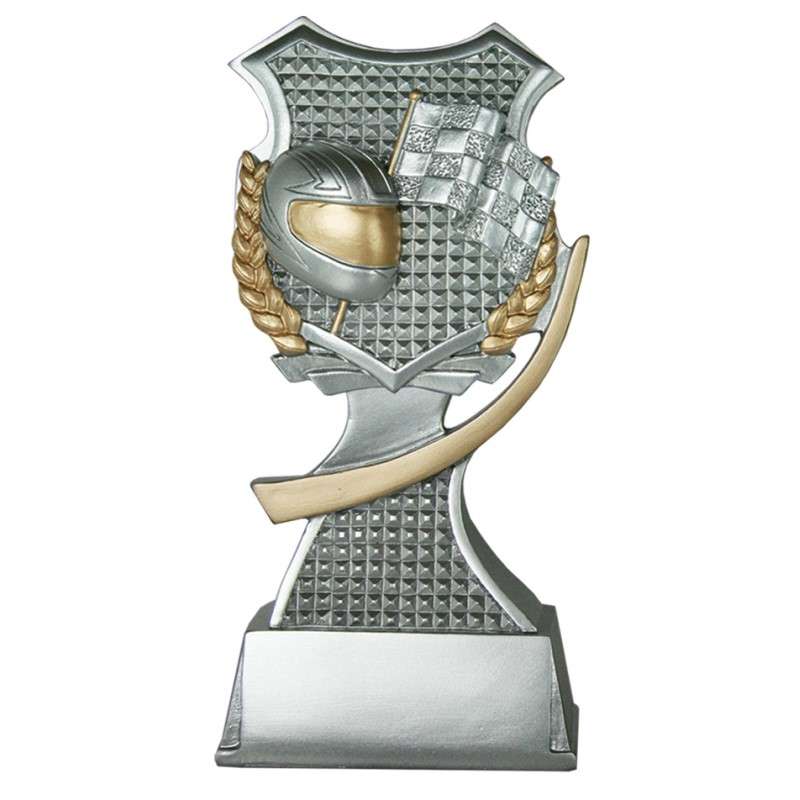 SILVER RESIN SHIELD TROPHY MOTOR