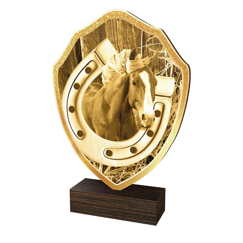 EQUESTRIAN WOOD SHIELD TROPHY