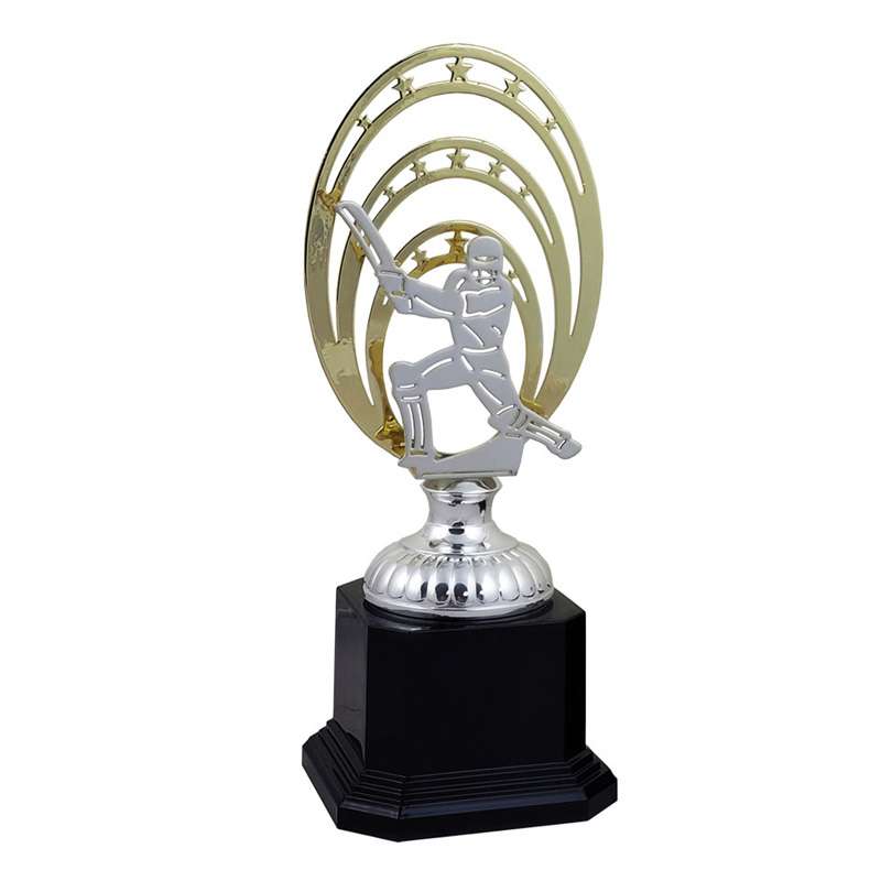 CRICKET BATSMAN METALLIC OVAL TROPHY