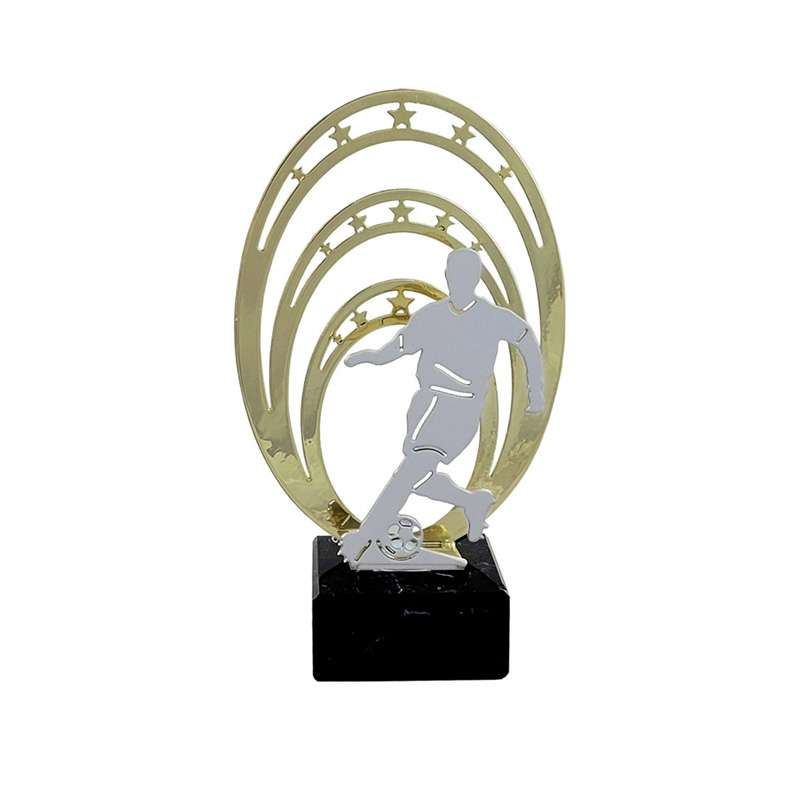FOOTBALL METALLIC OVAL TROPHY ON MARBLE BASE