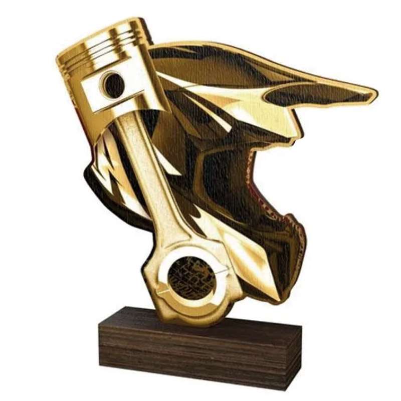 WOOD PISTON AND HELMET TROPHY