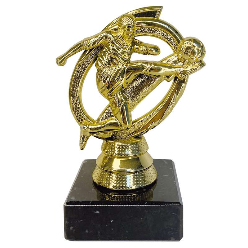 OVAL GILT TROPHY WITH FOOTBALLER