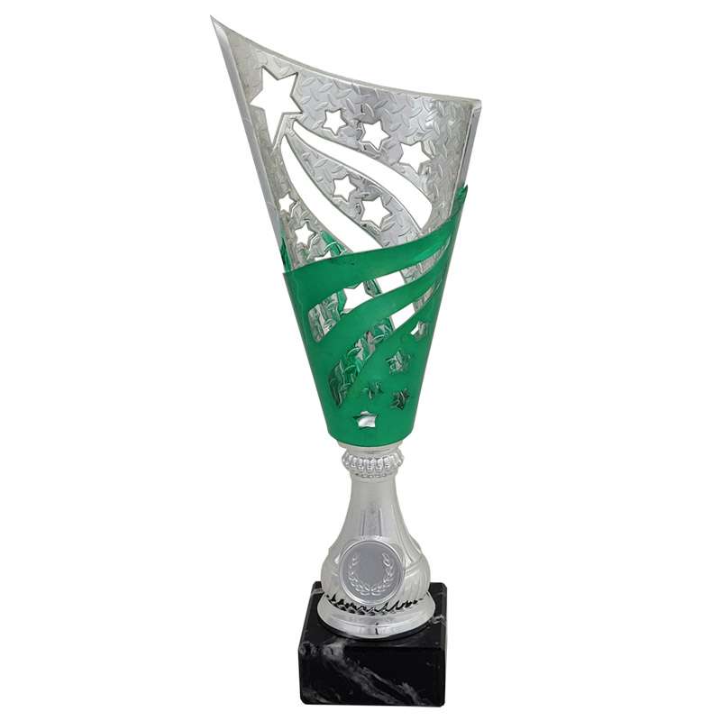 SILVER/GREEN STAR FLUTED CUP
