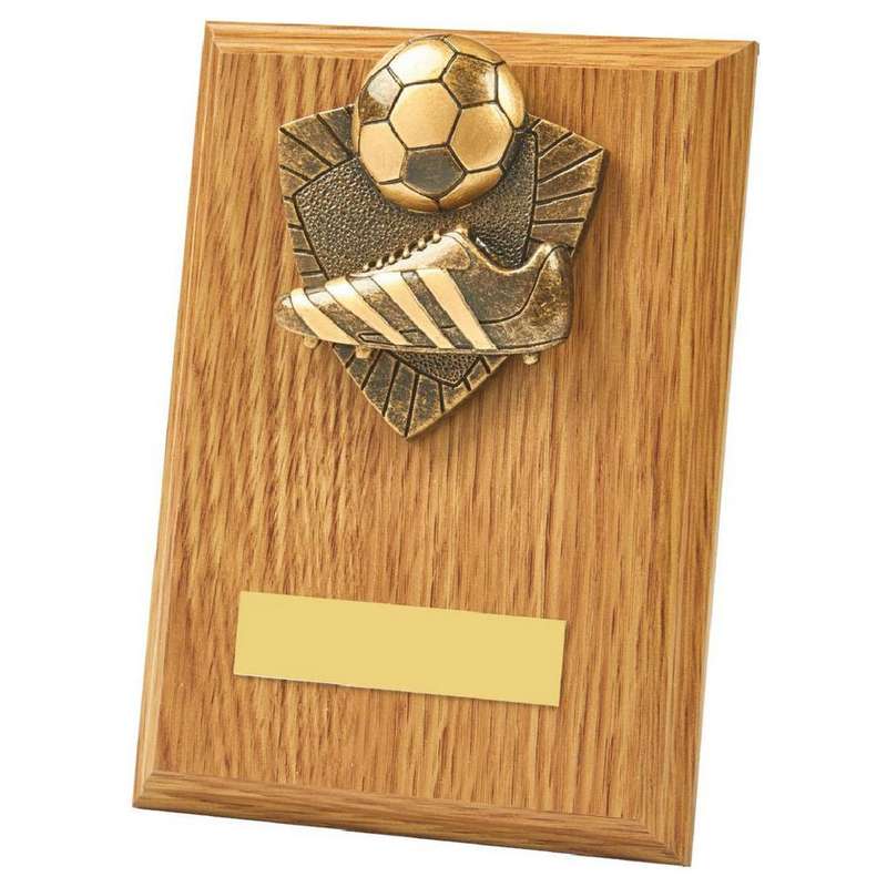 Boot/Ball Wood Plaque Award – Light Oak