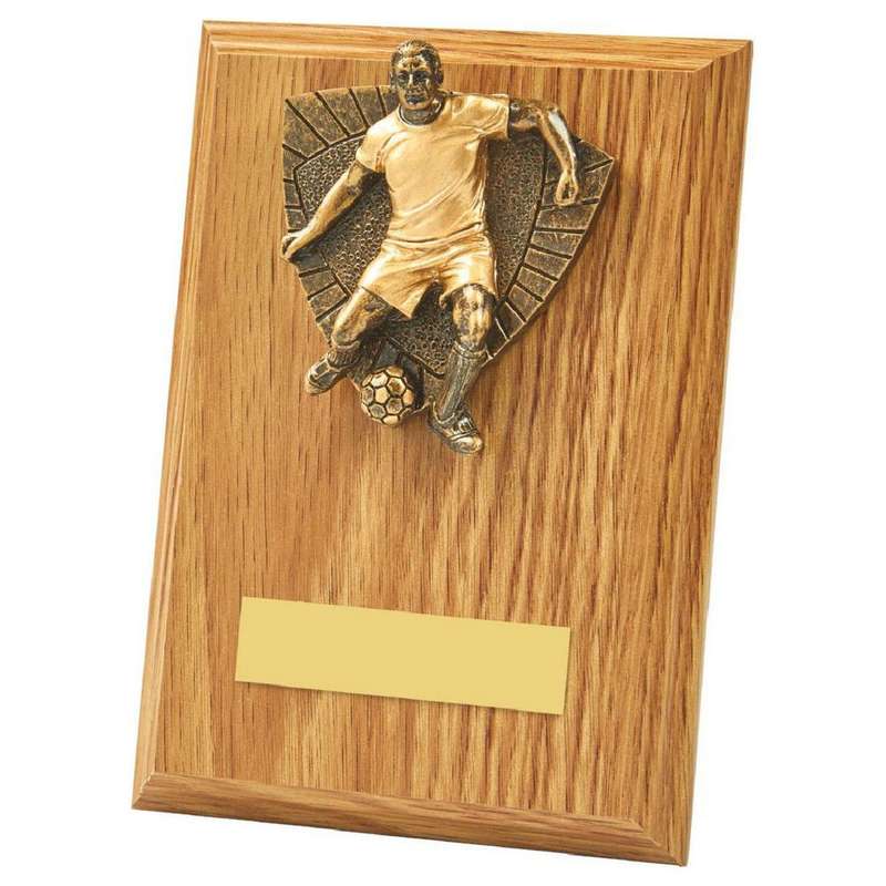 Male Footballer Wood Plaque Award – Light Oak