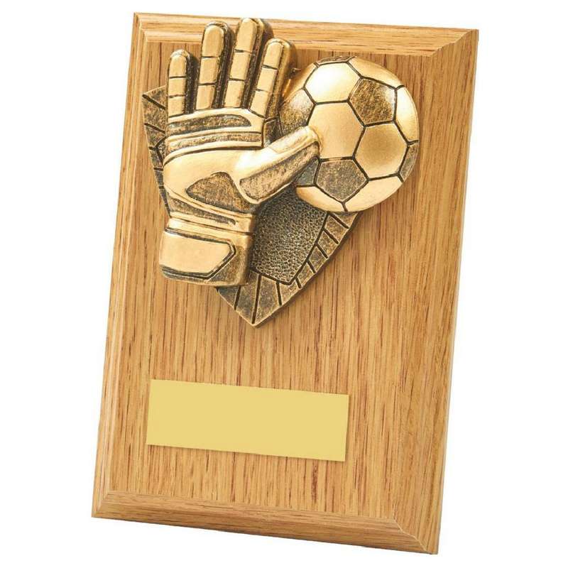 Football Goalie Wood Plaque Award – Light Oak
