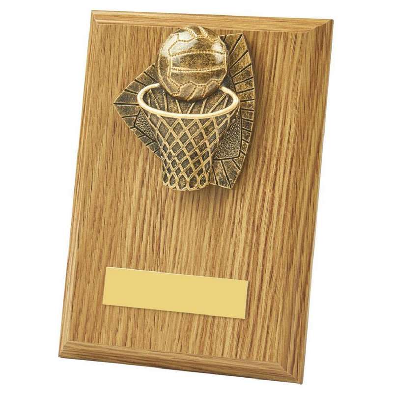 Wood Plaque with Resin Netball Trim – Light Oak