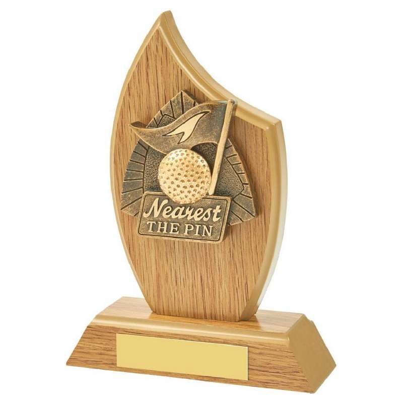 Wood Stand with Nearest the Pin Resin Trim – Light Oak