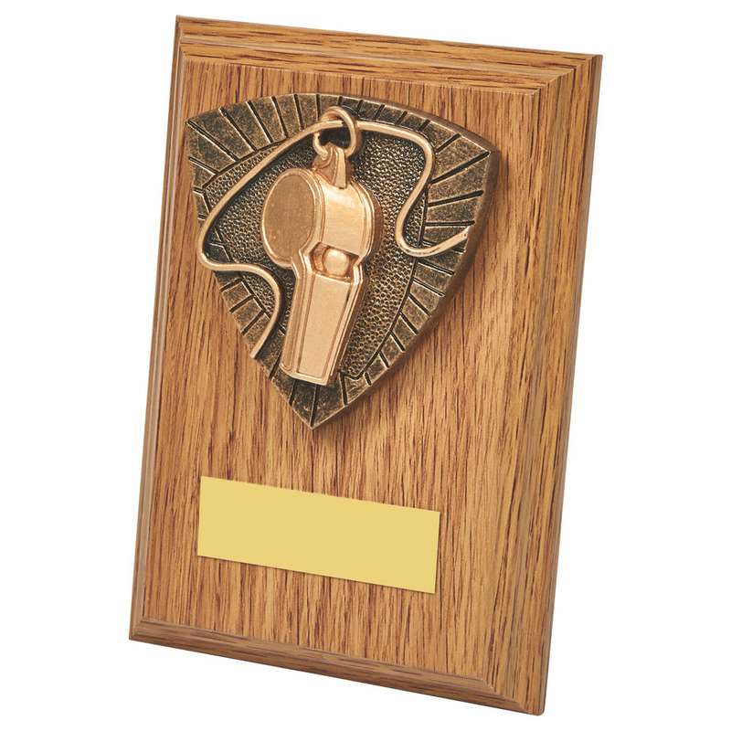 Referee’s Whistle Wood Plaque Award – Light Oak