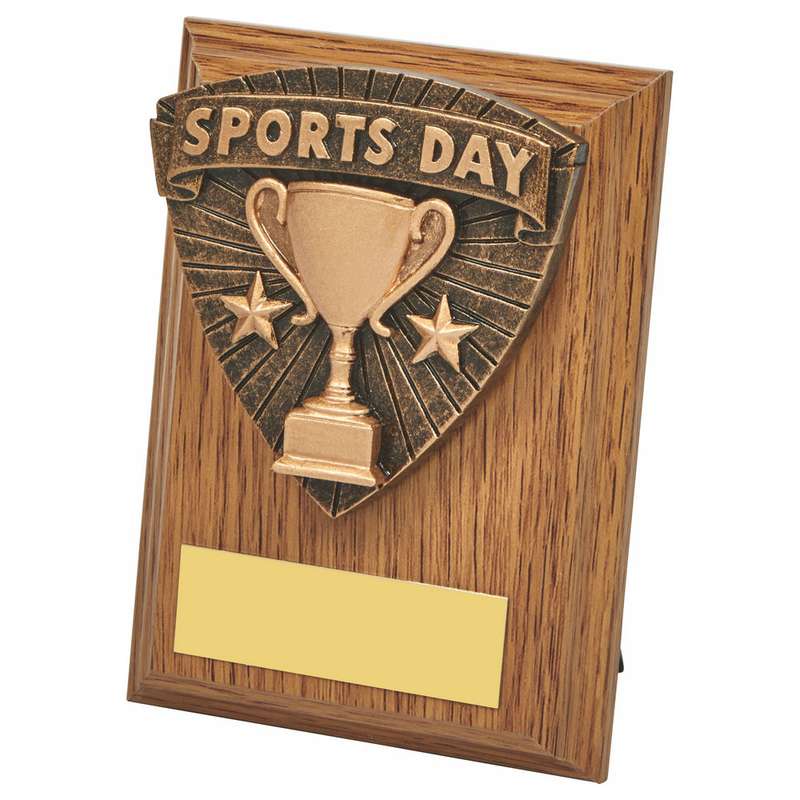 Wood Plaque with Resin Sports Day Trim – Light Oak