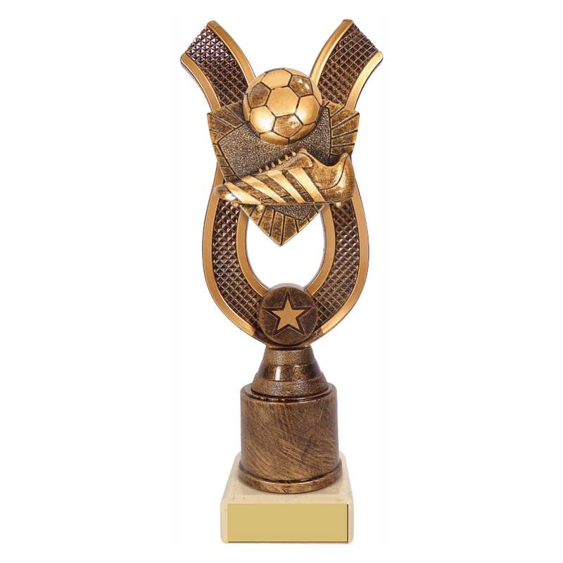 Antique Gold Ribbon Award with Resin Football Boot & Ball Trim – Ant Gold