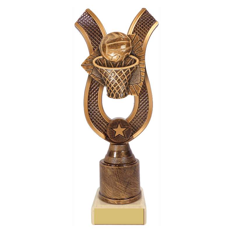 Antique Gold Ribbon Award with Resin Netball Trim – Ant Gold