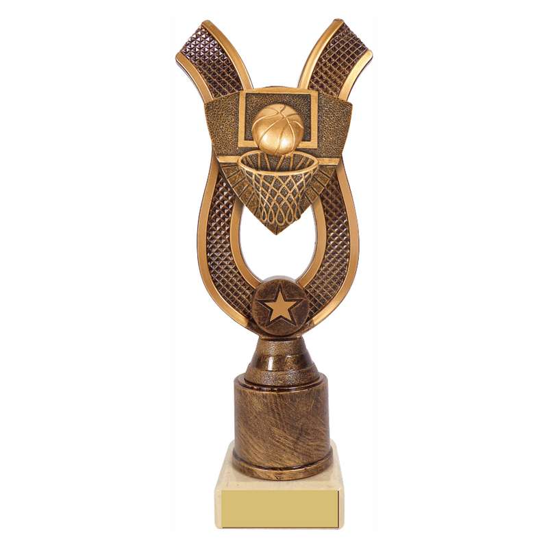 Antique Gold Ribbon Award with Resin Basketball Trim – Ant Gold
