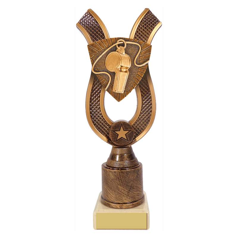 Antique Gold Ribbon Award with Resin Referee Trim – Ant Gold