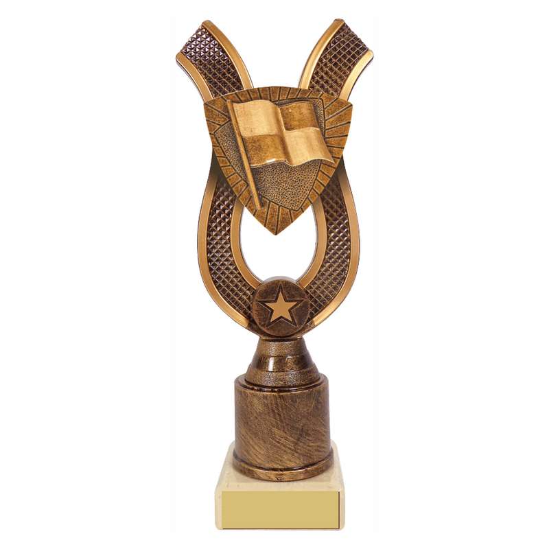 Antique Gold Ribbon Award with Resin Official Flag Trim – Ant Gold