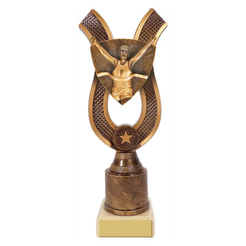Antique Gold Ribbon Award with Resin Male Runner Trim – Ant Gold
