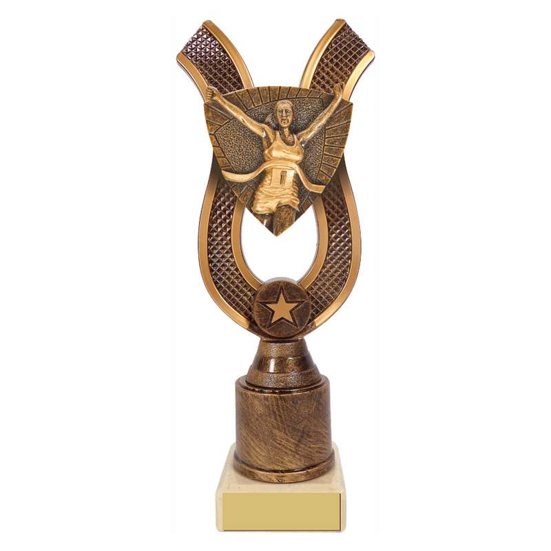 Antique Gold Ribbon Award with Resin Female Runner Trim – Ant Gold