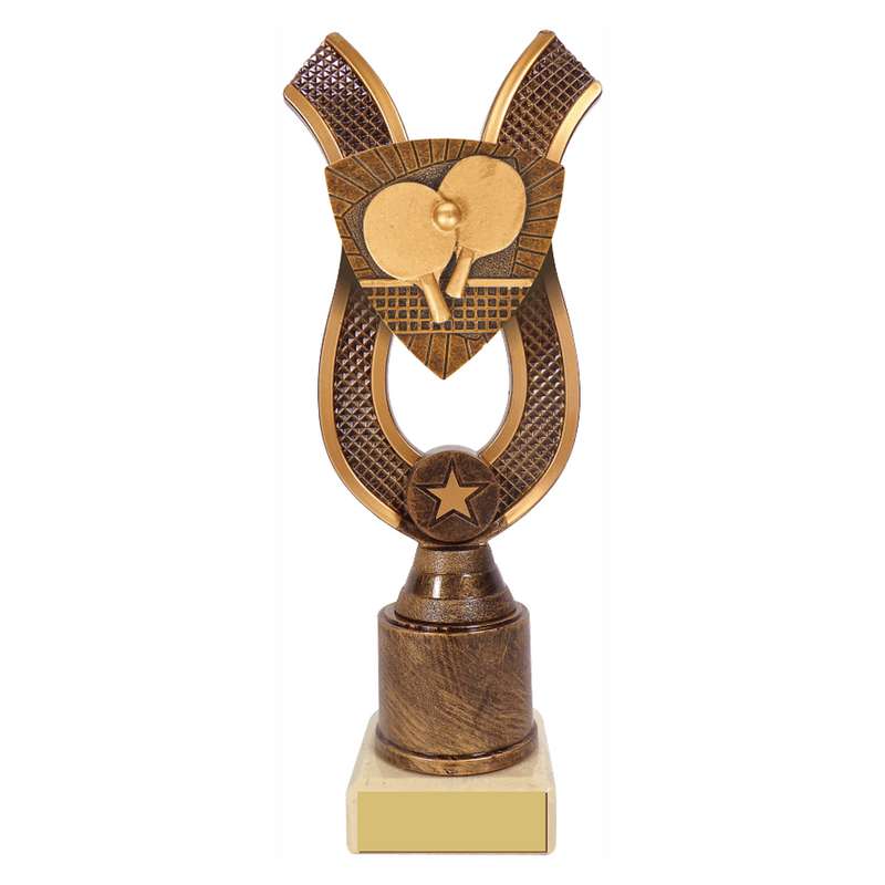 Antique Gold Ribbon Award with Resin Table Tennis Trim – Ant Gold