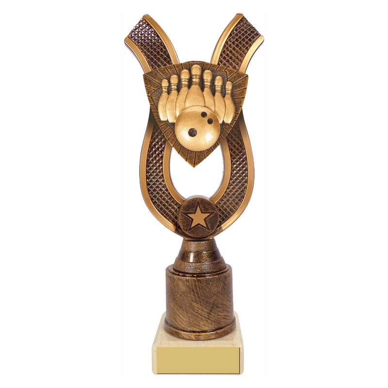 Antique Gold Ribbon Award with Resin Ten Pin Trim – Ant Gold