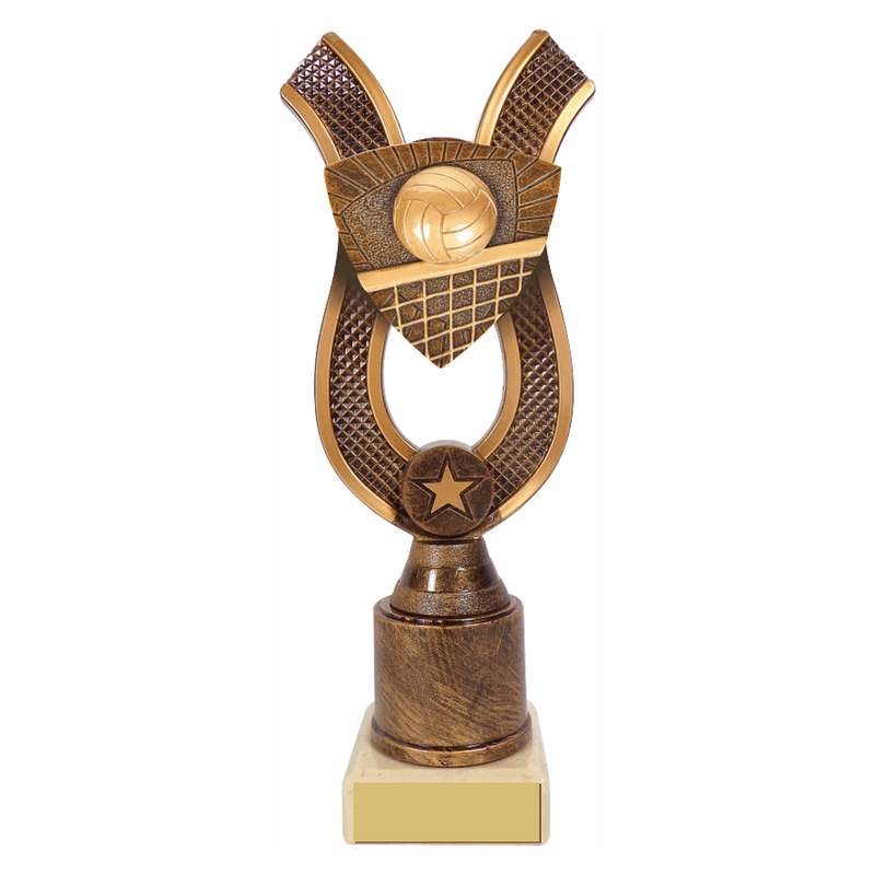 Antique Gold Ribbon Award with Resin Volleyball Trim – Ant Gold
