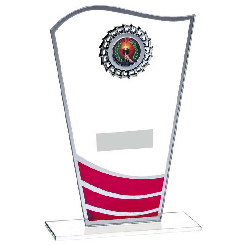 Glass Award with Red Waves and Silver Trim – Red
