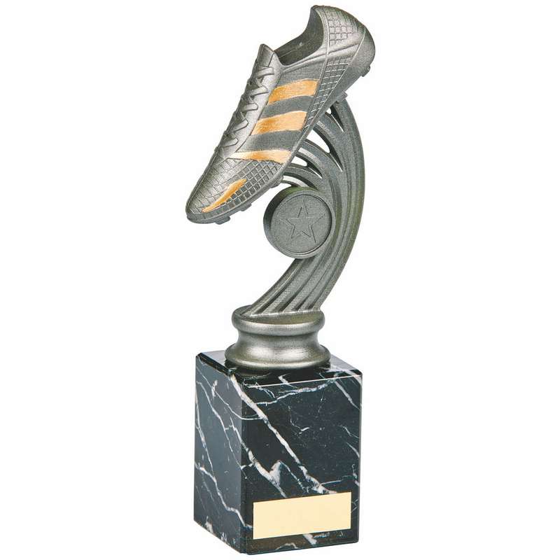 Gunmetal Football Boot on Marble – Silver