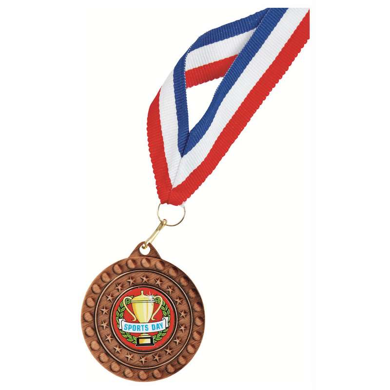 50mm Medal – Sports Day inc Ribbon – Gold