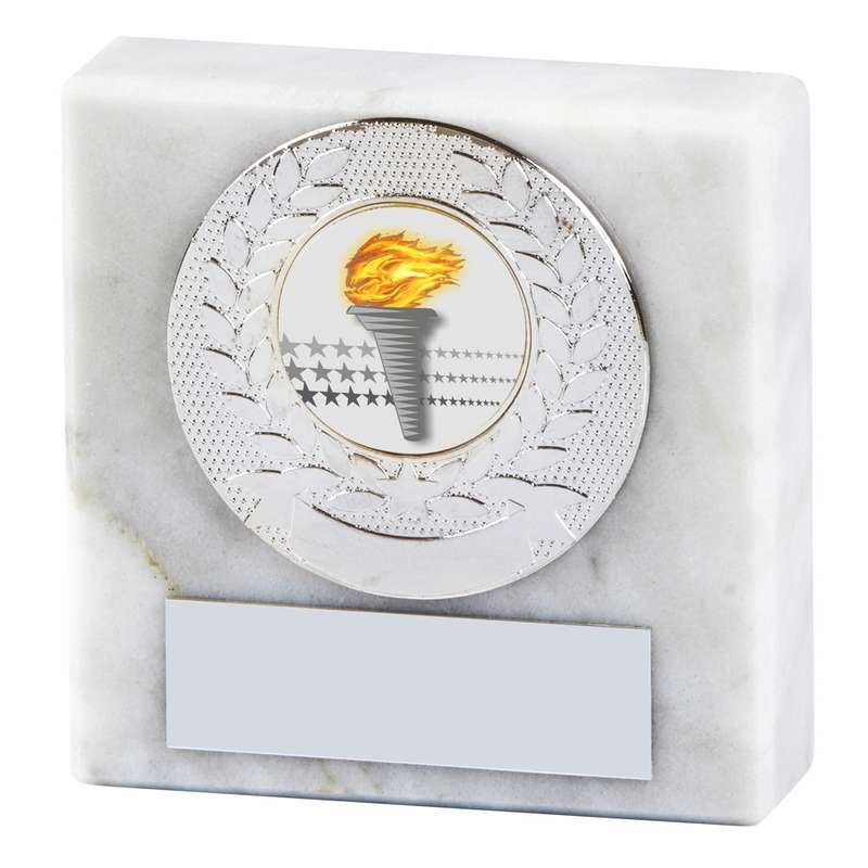 White Marble Paperweight – Metal Trim – White