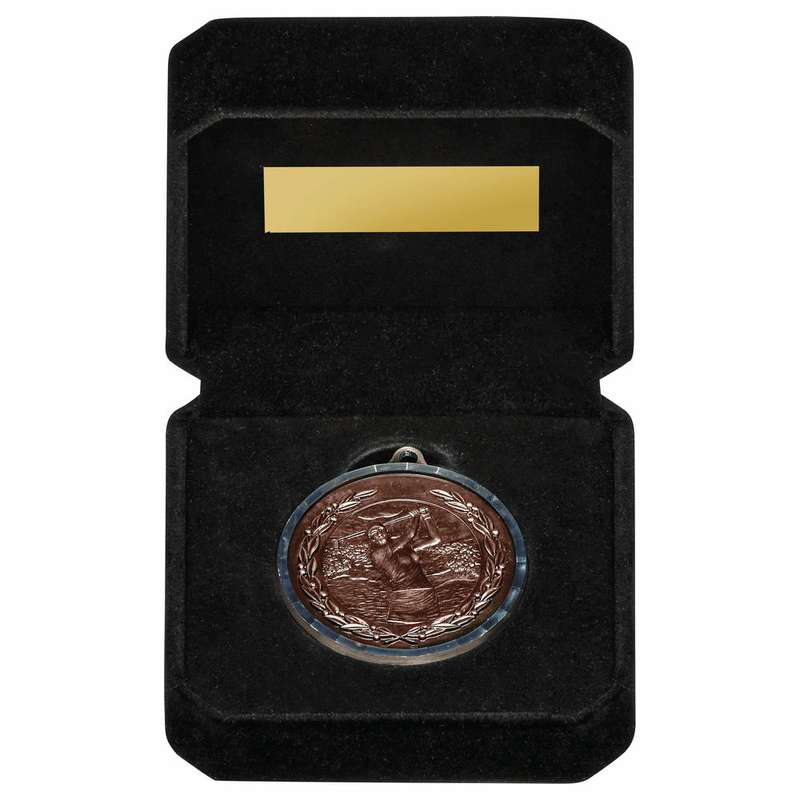 50mm Golf Milled Edge Medal in Luxury Case – Gold