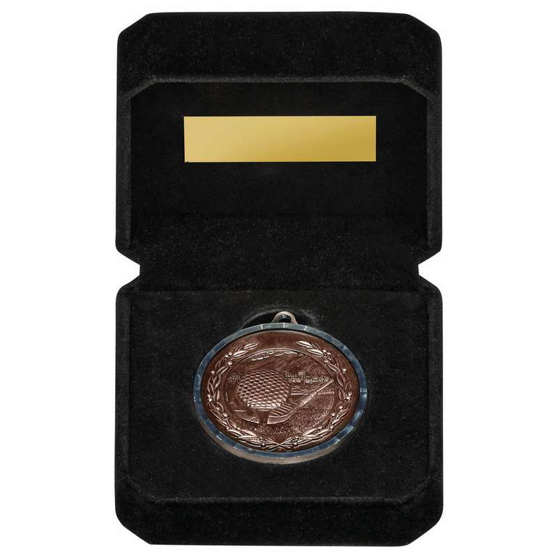 50mm Golf Milled Edge Medal in Luxury Case – Gold
