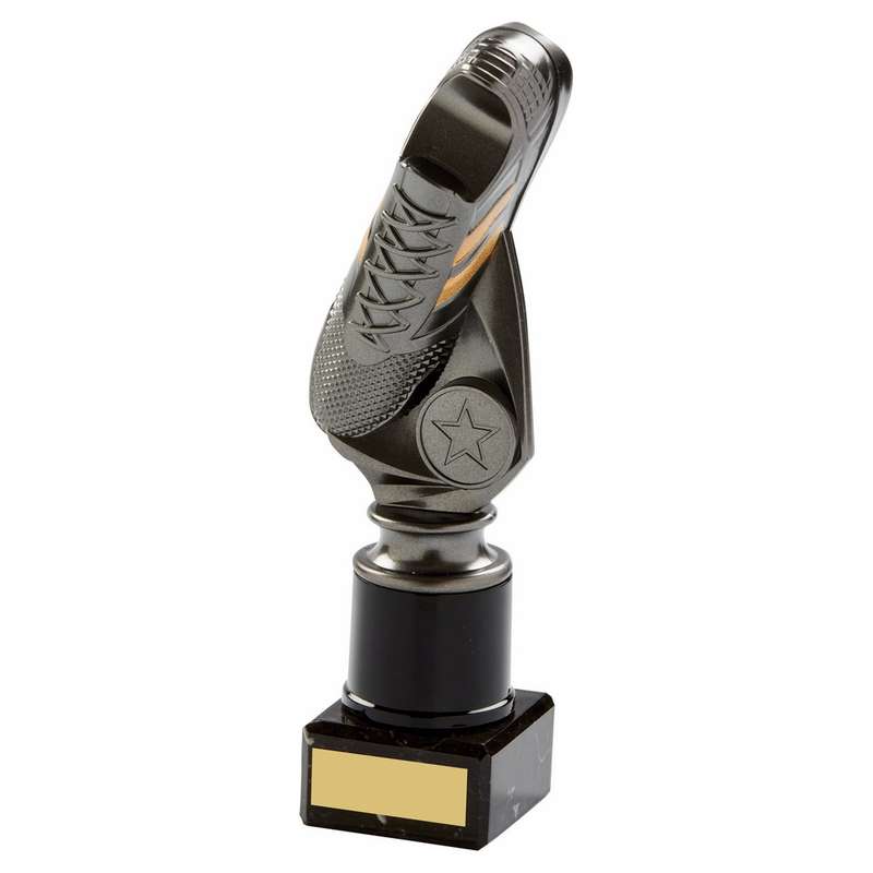 Gunmetal Football “Vertical” Boot on Marble – Ant Silver