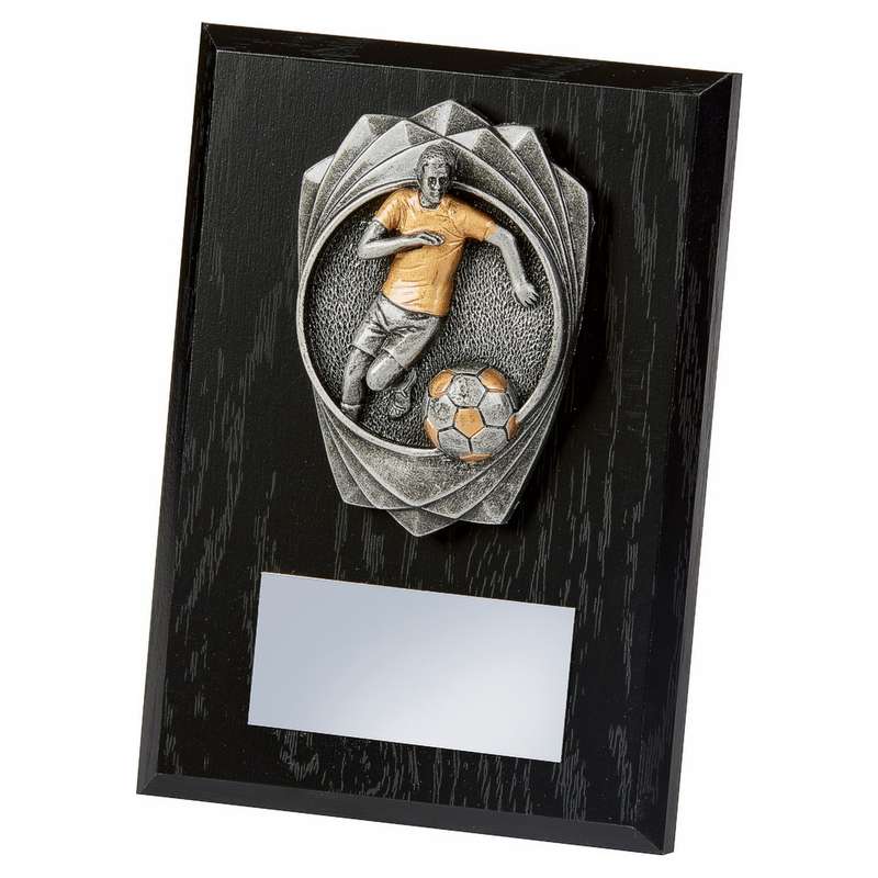 Antique Silver Male Footballer, Black Wood Award – Black