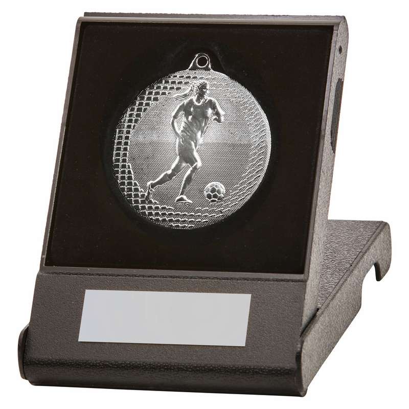 Gold Female Football Medal in Case – Gold