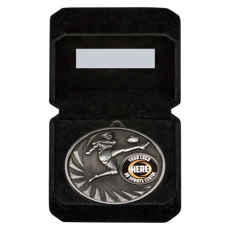 Gold Female Football Medal in Case – Gold