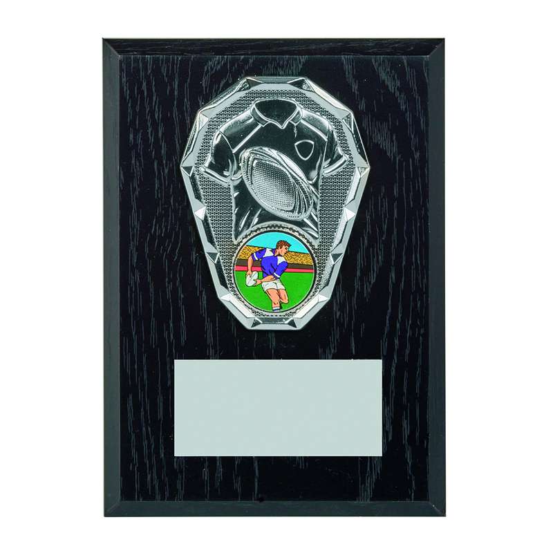 Black Wood Effect Plaque + Silver Rugby Trim – Black