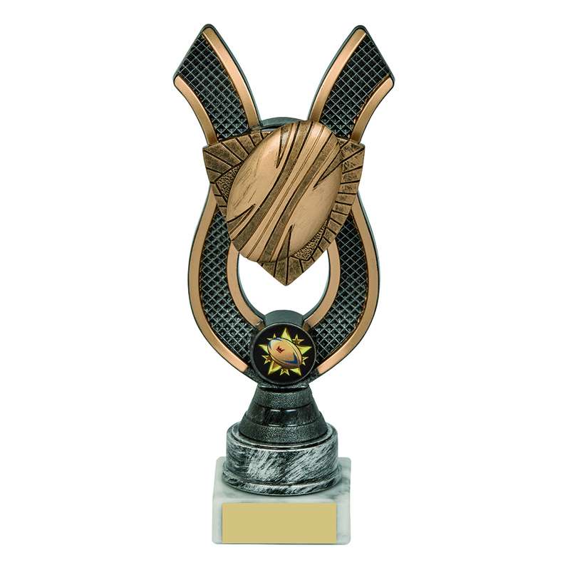 Gold/Silver Rugby Ball Ribbon Trophy – Ant Silver