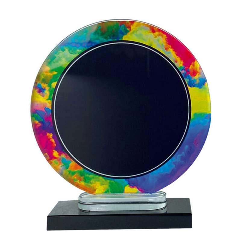 BLACK MULTI COLOUR ROUND GLASS TROPHY