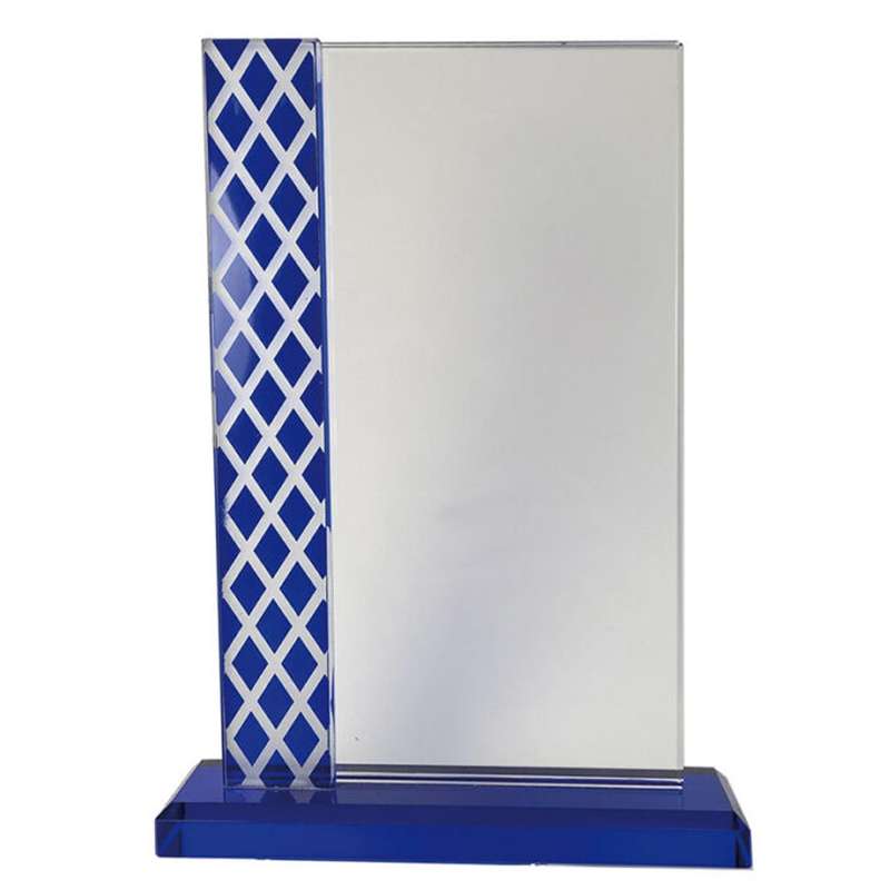 BLUE SIDE AND BASE GLASS TROPHY