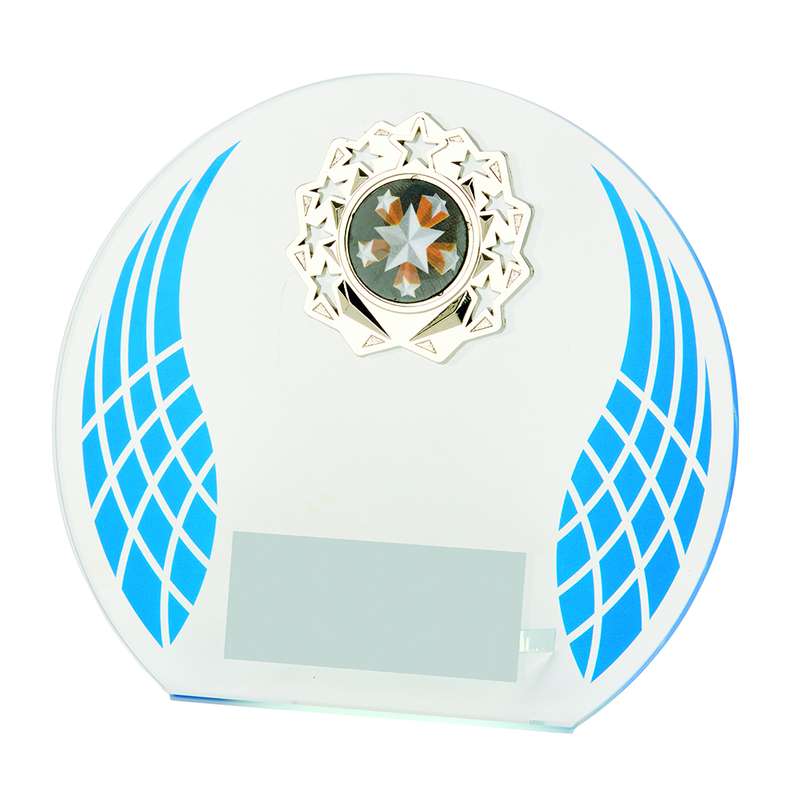 Blue Wreath Glass with Metal Trim – Blue
