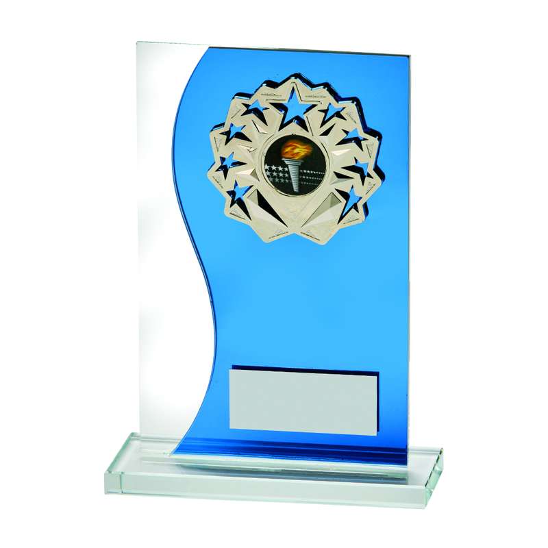Blue Mirror Glass Stand with Metal Trim – Blue