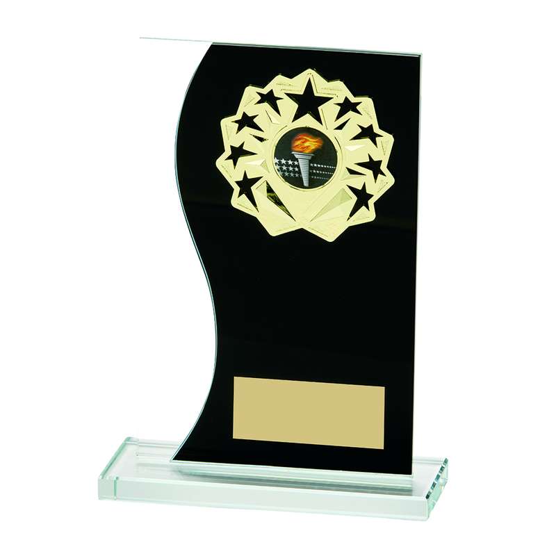 Black Mirror Glass Stand with Metal Trim – Black