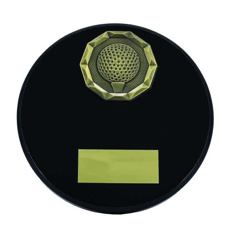 Black Wood Effect Plaque + Gold Golf Trim – Black
